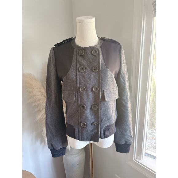 BCBGMaxAzria Gray Wool Blend Military Jacket Womens XS Double Breasted Fall Coat - Picture 1 of 10